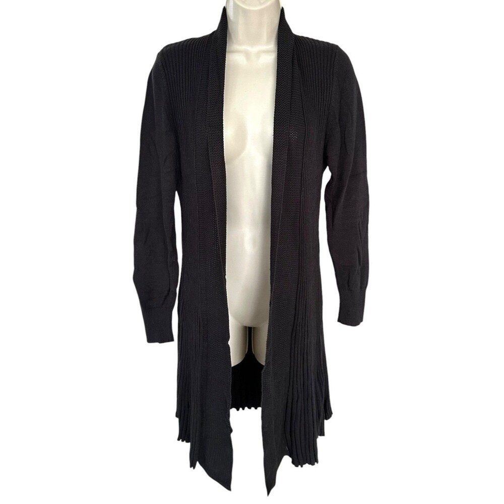 Sabra Women's Open Front Knit Cardigan Long Sleeve Cotton Acrylic Size S Black - Picture 2 of 9